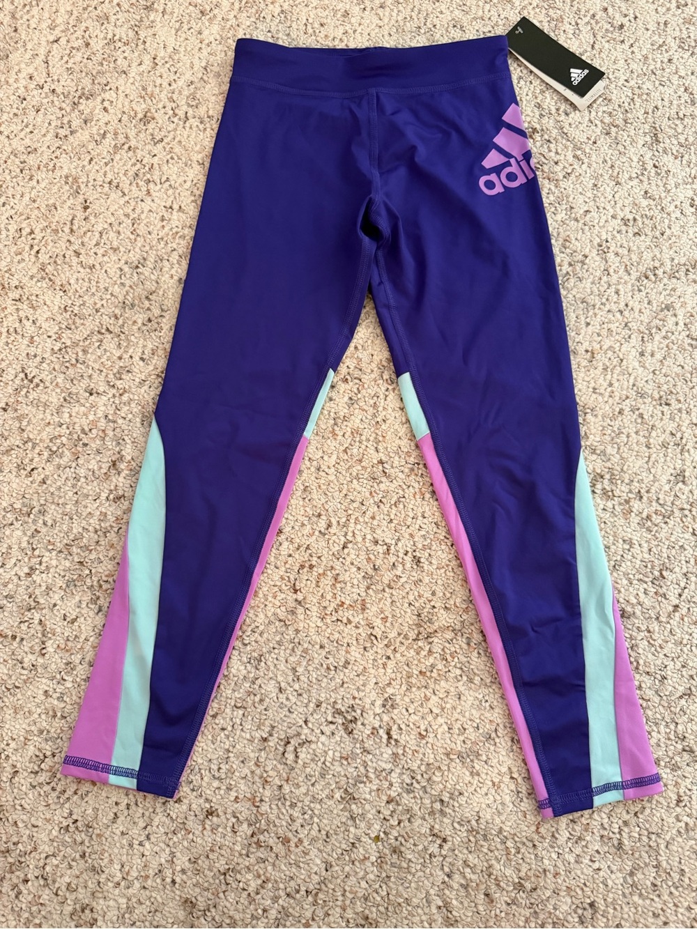 adidas Purple Leggings with Mint & Pink Panels